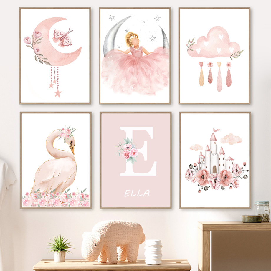 Baby Nursery Girl Room - Pembe Melek Kız Güneş Ay Bulut