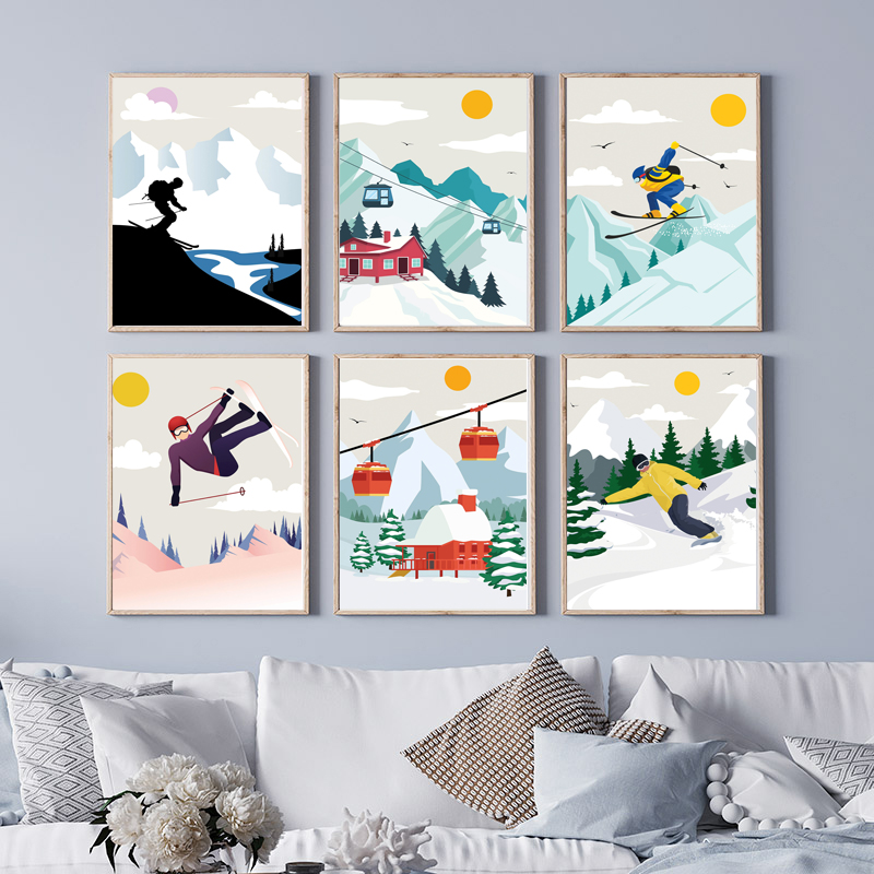 Baby Nursery Themes Girl - Minimalist Kar Dağı Kanvas Tablosu -