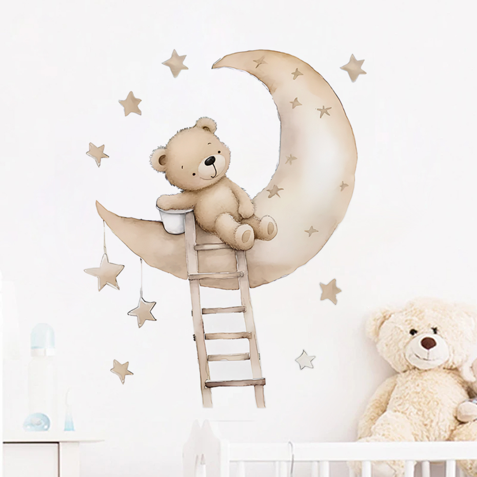 Baby Nursery Girl Room - Sevimli Ayı Yıldız Bulut duvar çıkartmaları