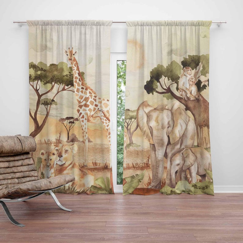 Baby Nursery Blackout Curtains - Anne ve Bebek Perdeleri Safari Hayvanları