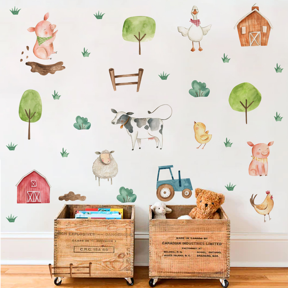 Baby Nursery Furniture - Boho suluboya sevimli çiftlik hayvanlar domuz