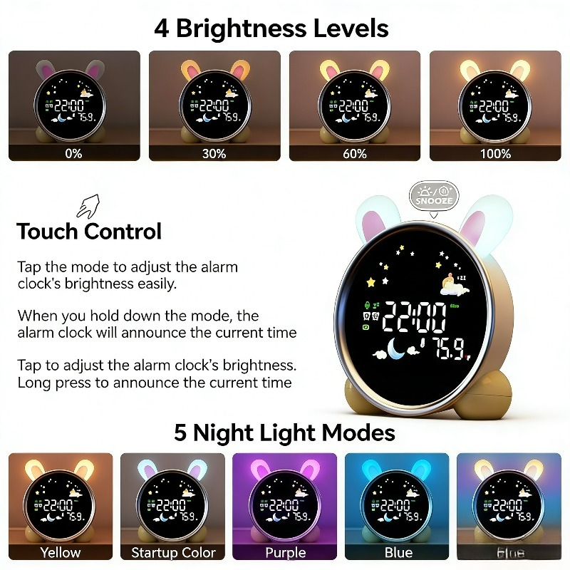 Sound Sleep Trainer Clock - Çocuklar için Uyanma Saati, Uyku Eğitmeni,