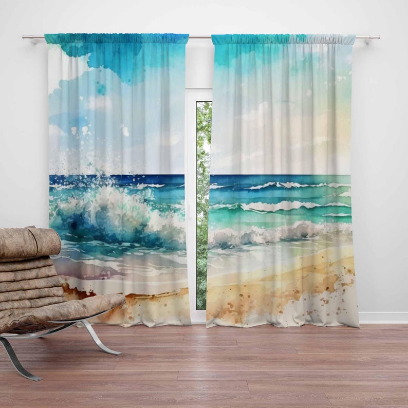 Baby Nursery Blackout Curtains - Deniz Dalgası Perdeleri Okyanus Doğa Yatak