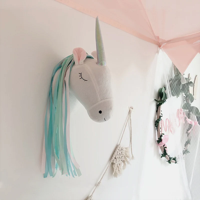 Baby Nursery Girl Room - Unicorn Peluş Hayvan Başı Duvar Süsü