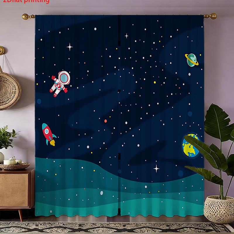 Baby Nursery Blackout Curtains - Çizgi Film Uzay Astronotu Perdeleri, Çocuklar