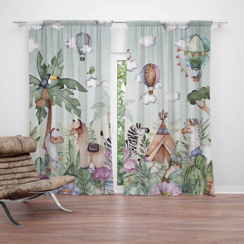 Baby Nursery Blackout Curtains - Safari Hayvanları Parti Kreş Perdesi Çocuk