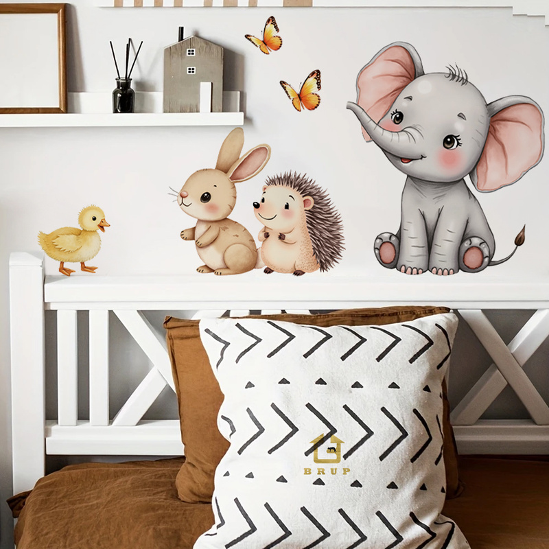 Baby Nursery Wall Mural - Karikatür Hayvan Duvar Sticker - Fil