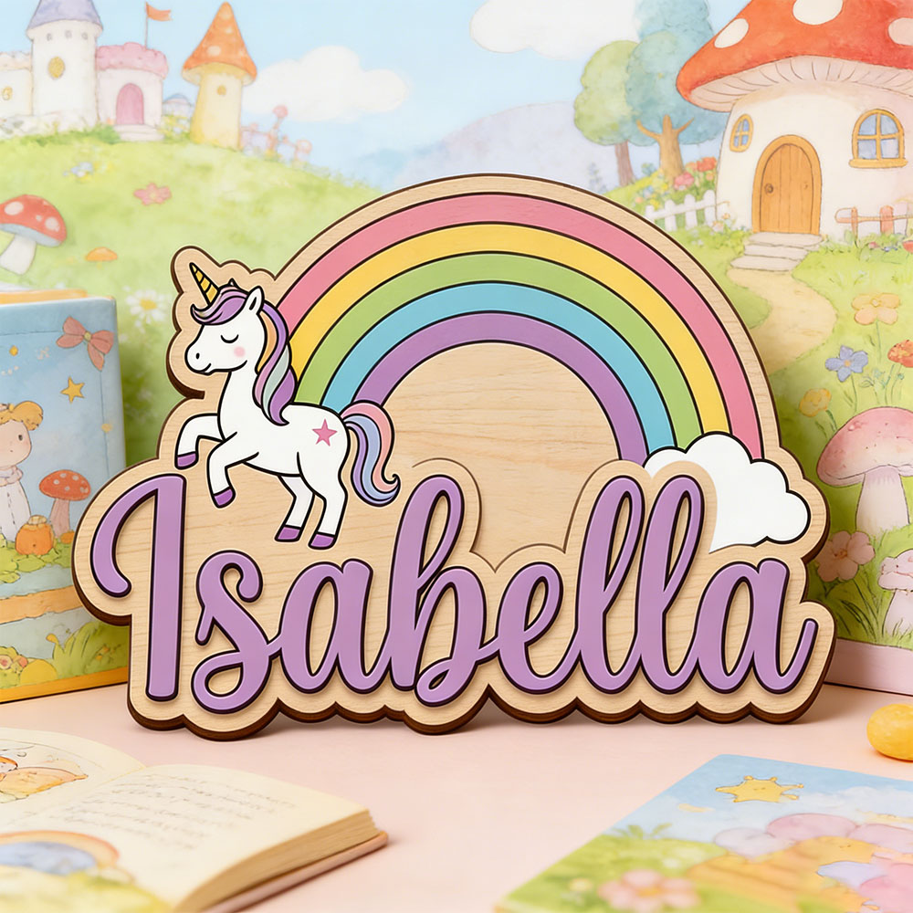 Baby Nursery - Unicorn ve Pastel Gökkuşağı Özel İsimli