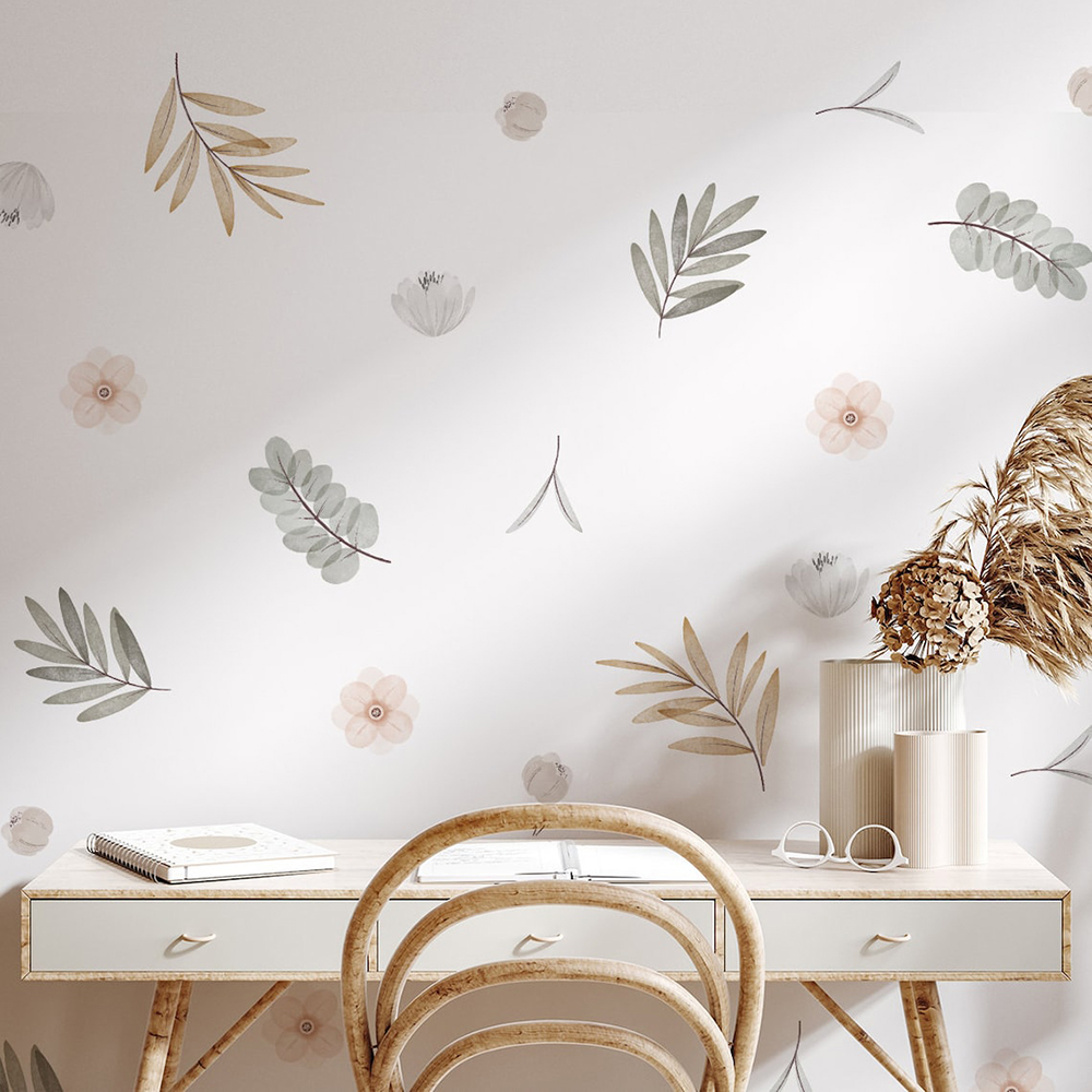 Baby Nursery Girl Room - Boho Yaprakları Botanik DIY Duvar Çıkartmaları