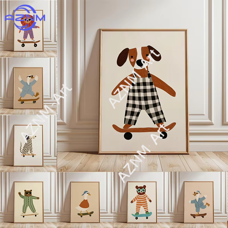 Baby Nursery Products - 1 adet komik hayvan kaykay posteri
