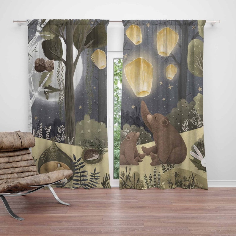 Baby Nursery Blackout Curtains - Ormanlık Kreş Perdeleri Hayvan Ayı Çocuk