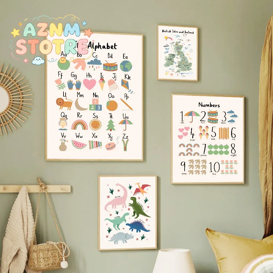 Baby Nursery Products - Hayvanlar Dünya Haritası Dinozor Alfabe Sayı