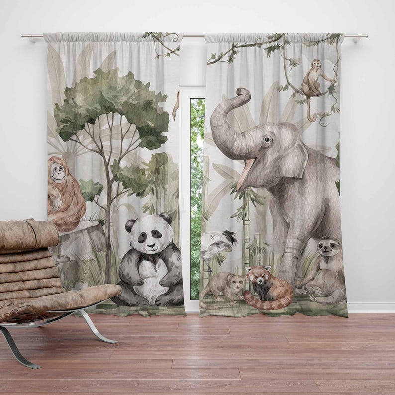Baby Nursery Blackout Curtains - Safari Hayvanları Perdeleri Çocuk Odası Perdeleri