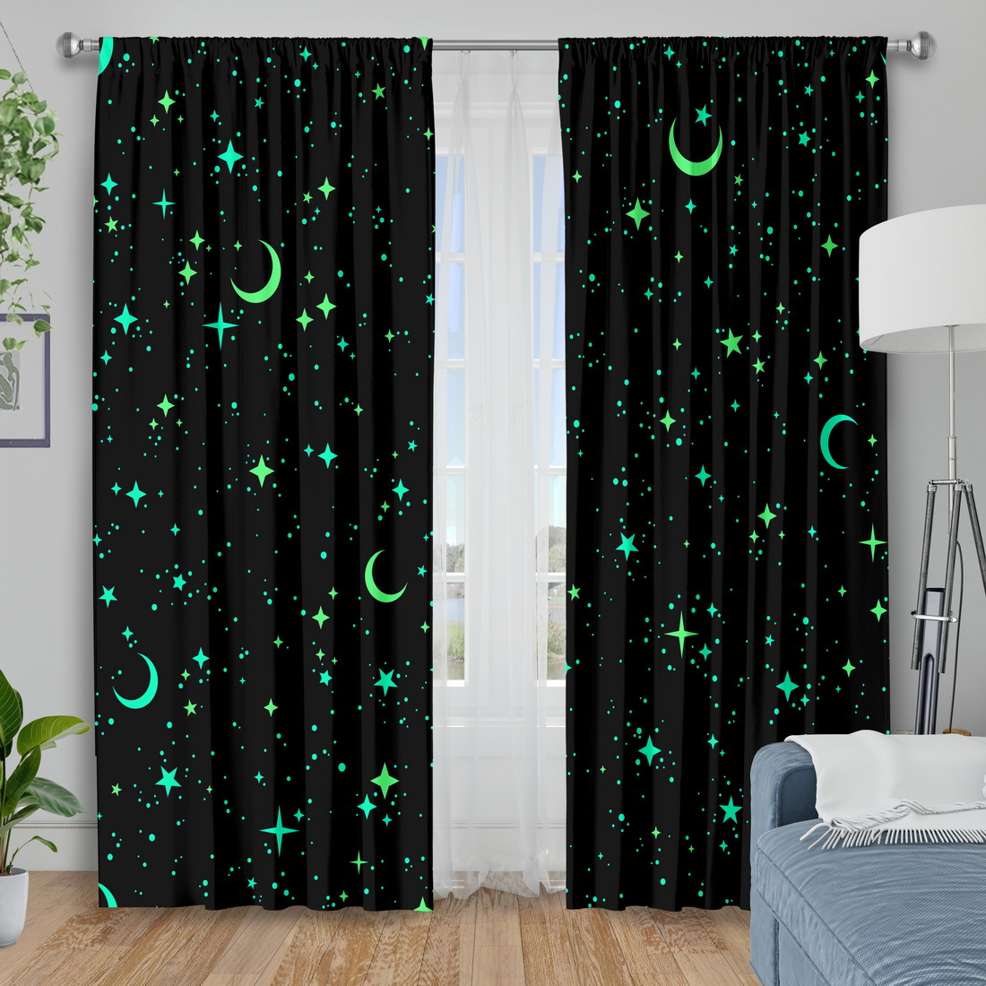 2 Panel Karanlıkta Parlayan Yı - Baby Nursery Blackout Curtains incelemesi ve fiyatı