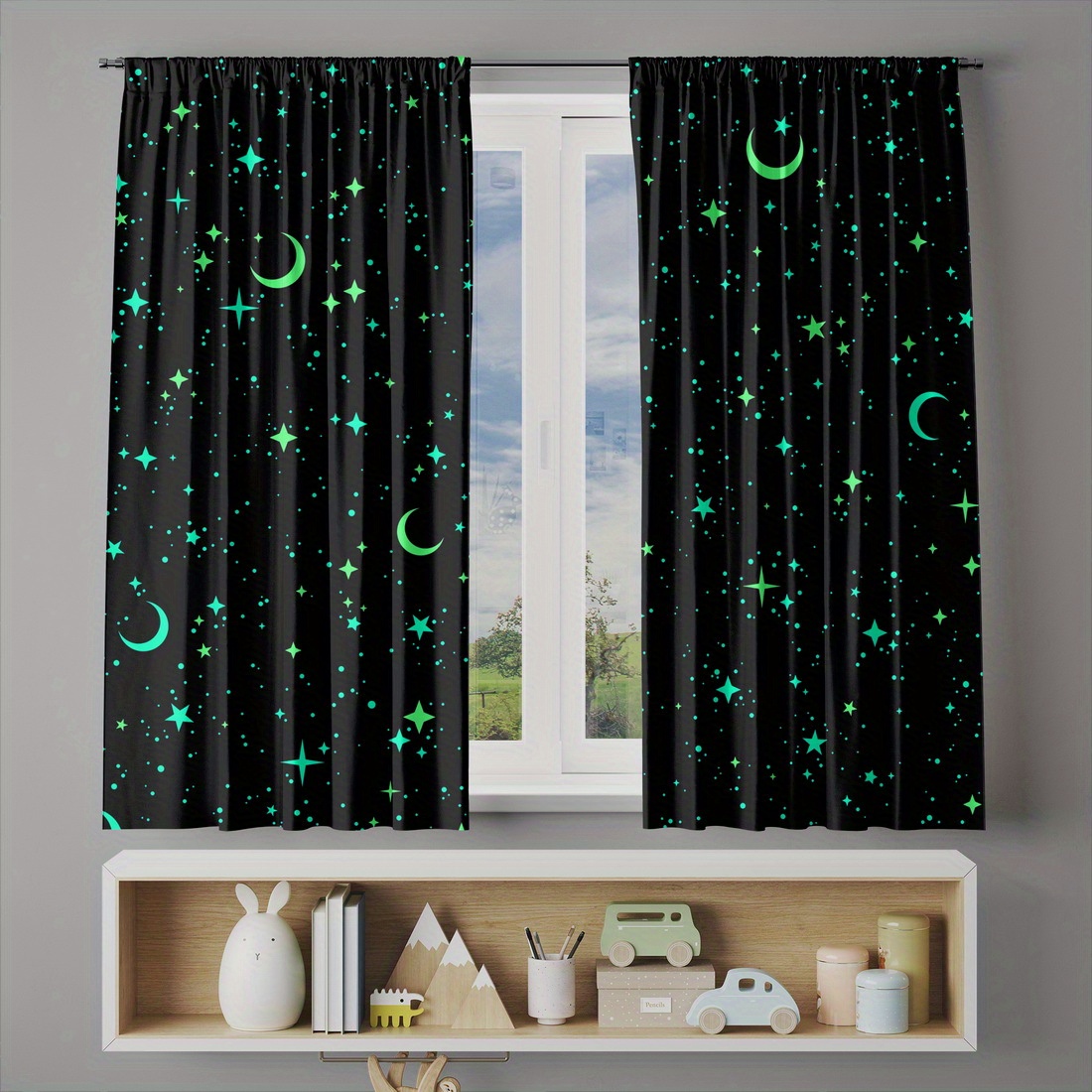 2 Panel Karanlıkta Parlayan Yı - Baby Nursery Blackout Curtains incelemesi ve fiyatı
