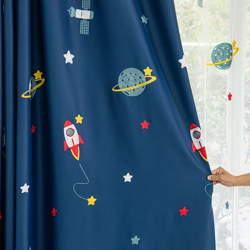 Lacivert karikatür roket uzay  - Baby Nursery Blackout Curtains incelemesi ve fiyatı