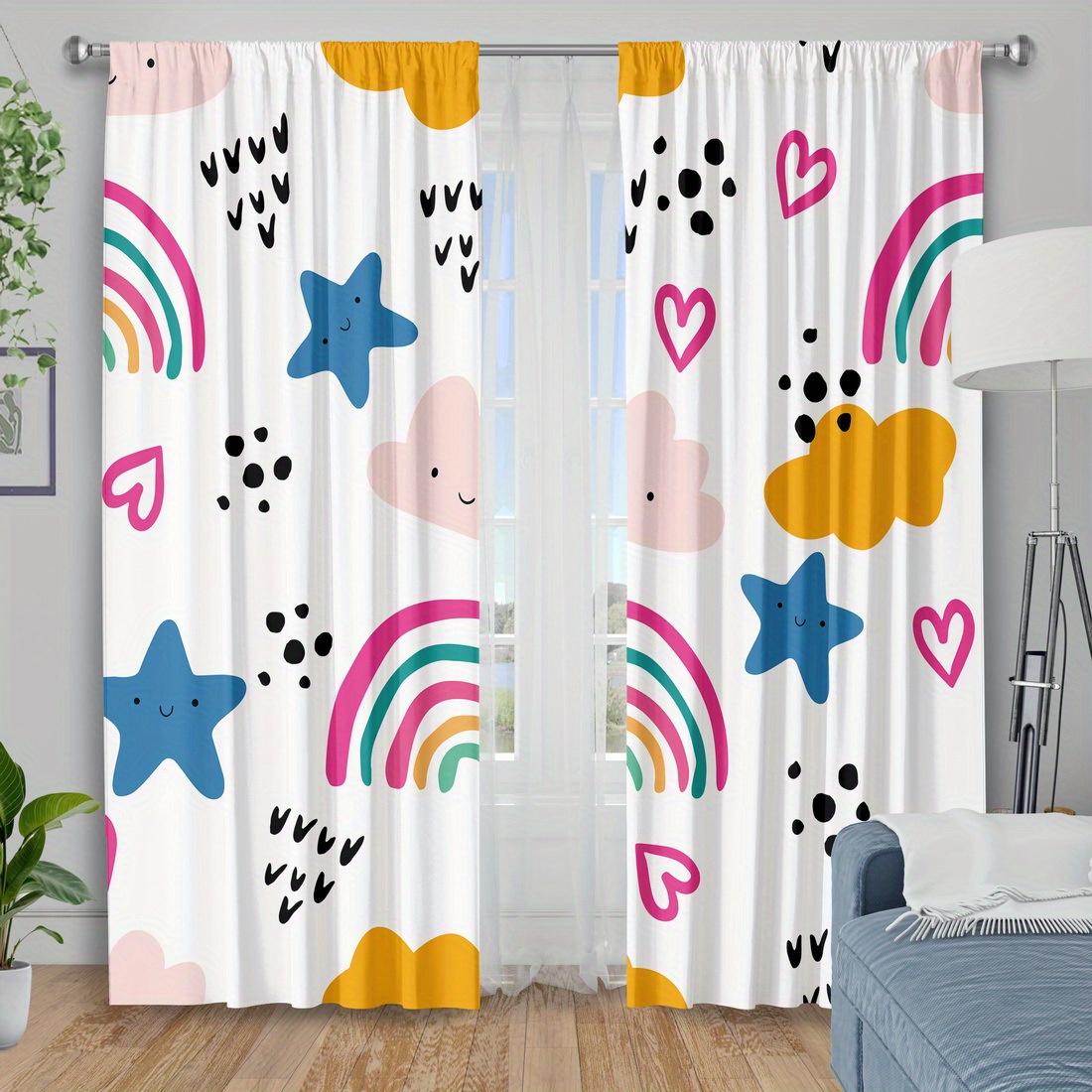 Sevimli Gökkuşağı Yıldız Kalpl - Baby Nursery Curtains incelemesi ve fiyatı